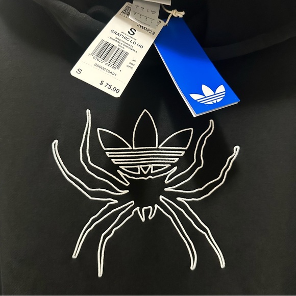 Adidas Black Hoodie with Spider and Flame Graphics, Size Men’s Small - Picture 3 of 8